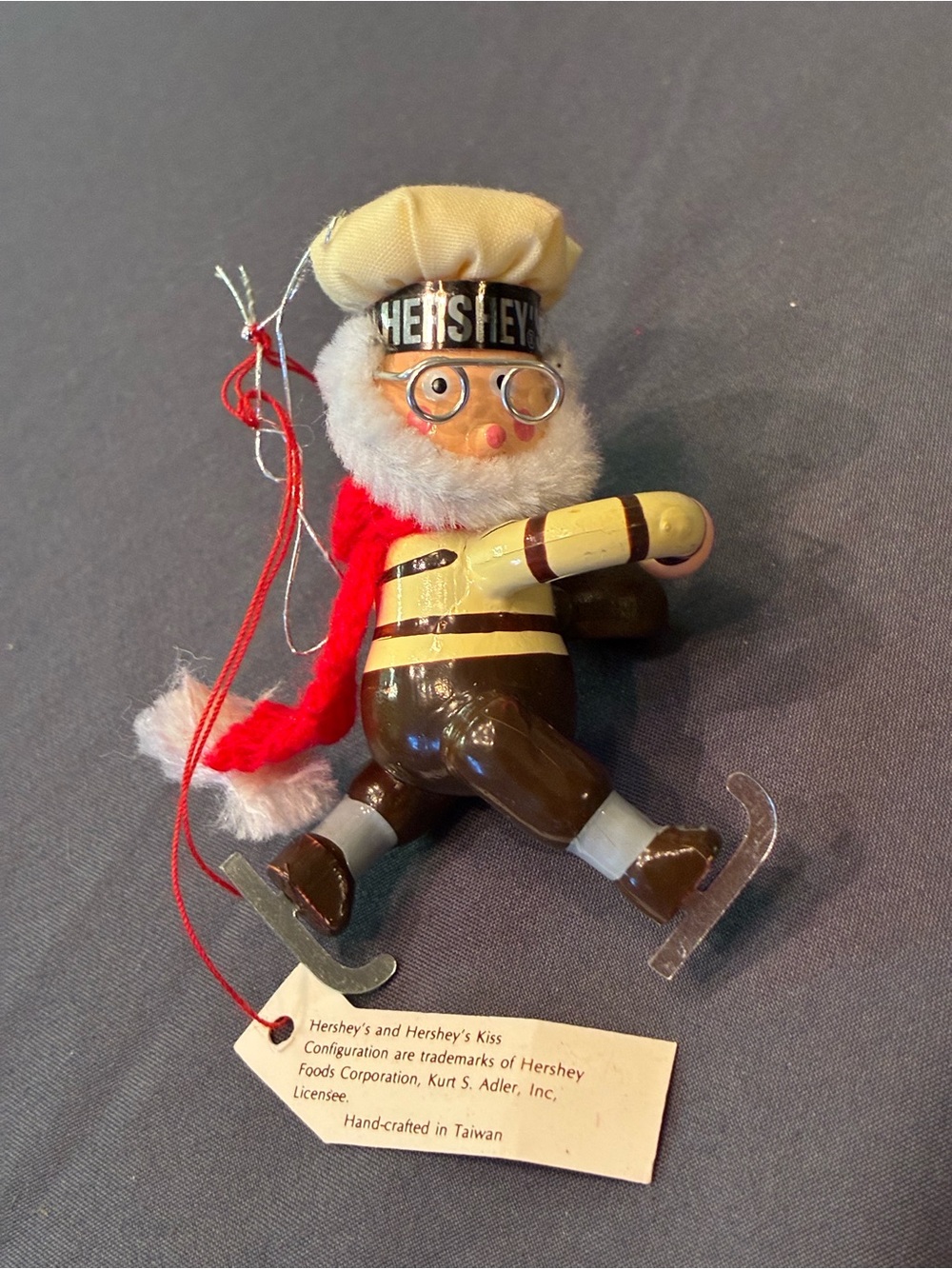 VTG Hershey Chocolate Ice Skater Santa Holiday Ornament - Wood